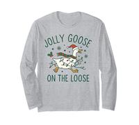 Jolly Goose On The Loose Funny Christmas Holiday Goose Maglia a Manica