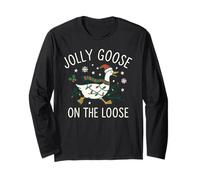 Jolly Goose On The Loose Funny Christmas Holiday Goose Maglia a Manica