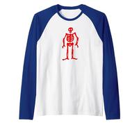 Jolly Roger - Bandiera dei Pirati Edward, Scheletro Rosso Basso Maglia con Maniche Raglan, Uomo, Blu Reale/Bianco, XXL