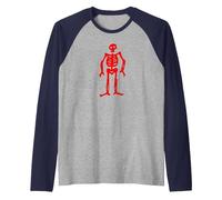 Jolly Roger - Bandiera dei Pirati Edward, Scheletro Rosso Basso Maglia con Maniche Raglan, Uomo, Navy/Grigio (Athletic Heather), M