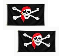 Jolly Roger - Bandiera pirata, 152 x 91 cm, con occhielli in ottone, in poliestere, per feste pirata, decorazione di Halloween, bar, barche e giardino