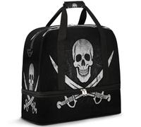 Jolly Roger, borsone da viaggio con teschio pirata, per donne e uomini, pieghevole, per sport, palestra, fine settimana, pernottamento, borsa da cabina con scomparto per scarpe, Multicolore