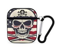 Jolly Roger - Custodia protettiva rigida compatibile con auricolari AirPods 1 e 2, motivo: bandiera dei pirati americani, con portachiavi