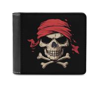 Jolly Roger Portafoglio a due ante con teschio pirati e ossa incrociate, in pelle PU, sottile, per donne e uomini, idea regalo, Stile:, Taglia unica