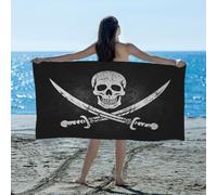 Jolly Roger - Telo mare con teschio pirata e scheletro, 70 x 150 cm, ad asciugatura rapida, assorbente, da viaggio, per nuoto, campeggio, bagno, sport, palestra, yoga, donne e uomini