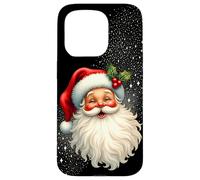Jolly Santa Claus Face, Holly & Sparkles - Festive Christmas Custodia per iPhone 15 Pro