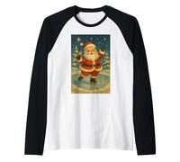 Jolly Santa Pattinaggio su Ghiaccio sotto Le Stelle Vintage Natale Maglia con Maniche Raglan