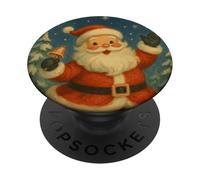 Jolly Santa Pattinaggio su ghiaccio sotto le stelle Vintage Natale PopSockets PopGrip Adesivo