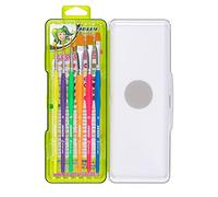 Jolly Set di pennelli triangolari, 6 pezzi, impugnatura ergonomica, design neon, ottimizzato per bambini, capelli sintetici, adatti per acquerelli, ideali per colori opachi, pennelli per la scuola