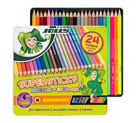 JOLLY Supersticks Classic matite colorate, mix metallizzato, 24 matite colorate in astuccio metallico, resistenti alla rottura, set di colori perfetto per tutti, esagonale