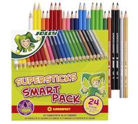 JOLLY Supersticks Smart-Pack - Confezione da 24 matite colorate, per bambini, resistente alla rottura, colori vivaci, per la scuola, doppio e triplo, per penne, pittura, disegno, materiale scolastico