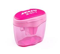 JOLLY Temperamatite 3 in 1 rosa - Temperamatite combinato per matite rotonde, esagonali e triangolari, per matite standard e X-BIG, con scatola di raccolta, temperamatite per scuola, ufficio e