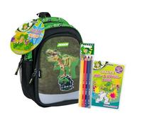 JOLLY zaino da asilo con design dinosauro, set da 6 pezzi, incl. 4 X-BIG matite colorate (giallo, rosso, blu, grigio), 1 libro da colorare A6, zaino per bambini