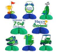 Jollyboom 8 pezzi centrotavola a nido d'ape per feste di pensionamento da golf, decorazioni per pensionamento felice per uomini, cartoncino double-face Let's Partee Goodbye 9 a 5 forniture per
