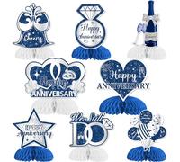 Jollyboom Centrotavola a nido d'ape Happy Anniversary, 8 pezzi, blu navy, decorazioni per la tavola per anniversario di matrimonio, centrotavola a nido d'ape, per uomini e donne, festa di anniversario