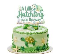 Jollyboom Decorazione per torta a forma di tartaruga marina, a Little Hatchling Is On The Way, decorazione per torta double-face, per baby shower, regalo per la gravidanza
