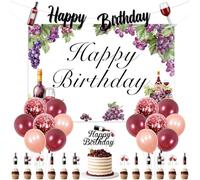 Jollyboom Decorazioni di compleanno rosso vino, da donna, per degustazione di vino, per feste, sfondo, torta, cupcake, palloncini per feste di compleanno color oro rosa bordeaux