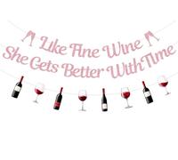 Jollyboom Decorazioni di compleanno rosso vino donne ragazza, Wine Tasting Like Fine Wine She Gets Better with time Banner Garland Glitter oro rosa per festa di compleanno bordeaux