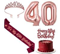 Jollyboom Decorazioni per 40° compleanno per lei, decorazioni di compleanno rosso vino bordeaux It's My 40th Sash Cake Topper Tiara Banner Numero 40 Palloncino in lamina per donne di 40 anni Regalo