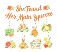 Jollyboom Decorazioni per addio al nubilato con agrumi, She Found Her Main Squeeze Banner Love is Sweet Hanging Swirls Streamer per agrumi, limone, arancia, frutta estiva, tema addio al nubilato