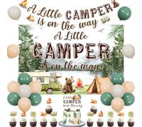 Jollyboom Decorazioni per baby shower, a Little Camper Is On The Way Sfondo Banner Cake Topper Cupcake Palloncini per Smore Welcome Baby Sender Reveal Regalo Gravidanza