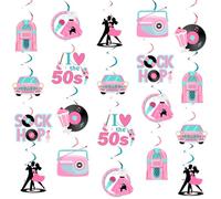 Jollyboom Decorazioni per feste di compleanno anni '50, decorazioni per feste di compleanno a tema Sock Hop, decorazioni per feste di compleanno con scritta "I Love the 50s 1950" Retro Happy Birthday