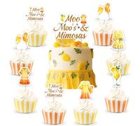Jollyboom Decorazioni per feste Moo Moos e Mimose, 25 pezzi, per torte di compleanno e cupcake, per donne e ragazze, addio al nubilato, addio al nubilato, addio al nubilato, forniture di compleanno