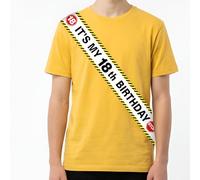 Jollyboom Fascia per il 18° compleanno per ragazzi - It's My 18th Birthday Satin Sash 3,74 × 158,2 cm con spilla da balia, decorazioni di compleanno con attenzione nera e gialla | Festeggia con stile