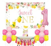 Jollyboom Lemon 1st Birthday Decorations Girl, Sweet One Lemon Compleanno Party Decorazioni Sfondo Seggiolone Banner Cake Topper Numero 1 Palloncini in Lamina per il Primo Anno Ragazza Bday