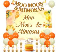 Jollyboom Moo Moos e Mimose Decorazioni per feste, Moo Moos e Mimose Palloncini di Compleanno Banner Cake Topper per Donne Ragazze Notte Addio al Nuziale Nuziale Compleanno Donne