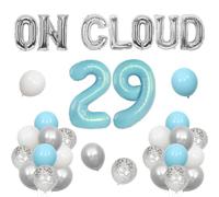 Jollyboom On Cloud 29 - Set di palloncini e palloncini in lattice con numero 29 in lamina blu per il 29° compleanno, per lei, crea momenti indimenticabili