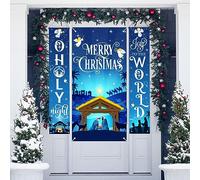 Jollyboom Striscione per porta della natività di Natale, blu Merry Christmas, striscione per porta della Santa Notte Gioia al Mondo Porta Portico Cartello da appendere per Natale Vacanze Interni ed