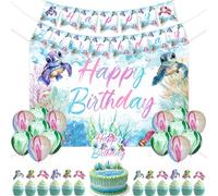 Jollyboom Tartaruga marina decorazioni di compleanno, sotto il mare decorazioni di compleanno sfondo banner torta cupcake topper palloncini per feste colorate animali oceano