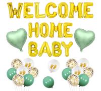 Jollyboom Welcome Home Decorazioni Boy Girl - Verde Salvia Oro Baby Banner Cuore & Palloncini in Lamina per Neonati Ragazzi o Ragazze - Compleanno Neutro