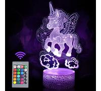 JOLLYEEP Luce Notturna Unicorno per Bambini, Regali Unicorno per Ragazze, Telecomando 16 Cambia Colore Dimmerabile, Lampada da Illusione 3D a Luce LED per Cameretta Arredamento Camera da Letto