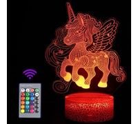 JOLLYEEP Regali Unicorno per Ragazze, Luce Notturna Unicorno per Bambini, Telecomando 16 Cambia Colore Dimmerabile, Lampada da Illusione 3D a Luce LED per Cameretta Arredamento Camera da Letto