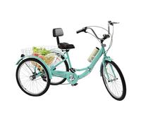 Jolre Triciclo da 24 pollici per adulti, triciclo a 7 marce, bici pieghevole adulto, triciclo per esterni, bici da cruiser, triciciclo con cestino, faro e schienale (verde lime)