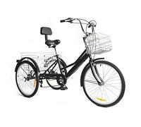 Jolre Triciclo per Adulti, Bici Donna a Tre Ruote, 20/24 Pollici, 7/8 Marce, con Cestino per la Spesa, Bici Cargo per Anziani e Donne (Nero)