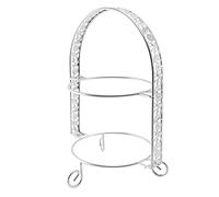 Jolsaawie Alzata in metallo a doppio strato a forma di arco dorato per frutta, dessert, matrimonio, compleanno, decorazione per cupcake, colore argento