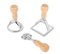 Jolsaawie Taglierina Ravioli Stamp Maker con Set di Ruote un Rulli, Stampo con Manico nel Legno per Bordo Scanalato, Attacco per Pressa per Pasta