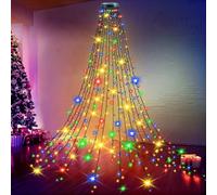 Joltix Luci Albero di Natale, 2M x 16 Fili 200 LED Mantello Luci Albero di Natale, 8 Modalità Cascata Luci Natale Impermeabili Interno Esterno Decorazioni, Catena Luci per Giardino Natale (16-color)