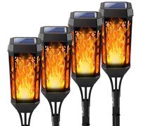Joltix Solari Fiamma Luci, Lampade Solari da Giardino, 4 Pezzi 12 LED Lampada Solare da Esterno, IP65 Luci Solare Esterno impermeabile Decorazione per Giardino Cortile Prato Patio (Giallo Caldo, 4)