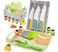 JoltJive Set di coltelli per bambini, set da cucina per bambini, con scatola pieghevole e taglierina increspata, giocattoli per bambini di 2, 3, 4, 5, 6 anni, giocattoli Montessori per regali di