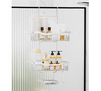 JOLY FANG Mensola Doccia da Appendere, Porta Shampoo Doccia da Appendere con Supporto per il Sapone, per Porta Bagno in Vetro, Organizer da bagno (Bianco)