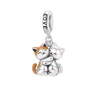 JOME Charm a forma di gatto abbracciato in argento sterling 925 - Charm amore incondizionato compatibile con braccialetti di perline - Design originale con smalto e zirconi