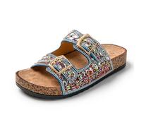 JOMIX Ciabatte Donna Estive con Perle Sandali Moda a Fibbia Ragazze Eleganti Gioielli Perline Strass Comodi da Spiaggia Mare Piscina SD9181-3 Blu, 40