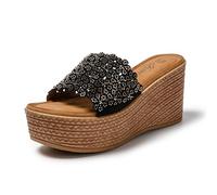 JOMIX Ciabatte Donna Estive Pantofole Estate Ragazze Zeppa Alte da mare Sandali Comode Elegante da Spiaggia Casual SD9102 (Nero,38)