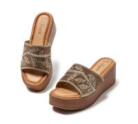 JOMIX Ciabatte Donna Zeppa 6 cm Sandali Platform Estivi Fascia Decorata Strass Pantofole Eleganti Slip On Comode Antiscivolo Mare Tempo Libero Oro, 37