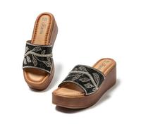 JOMIX Ciabatte Donna Zeppa 6 cm Sandali Platform Estivi Fascia Decorata Strass Pantofole Eleganti Slip On Comode Antiscivolo Mare Tempo Libero Nero, 36