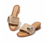 JOMIX Ciabatte Estive da Donna con Tacco Alto Pantofole Eleganti e Confortevoli Antiscivolo Supporto Solido Lunga Durata Senza Usura Dei Piedi WWC250244-7 (Beige,37)